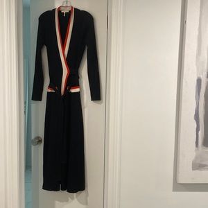 Maje navy blue rubbed red white stripe maxi wrap dress size small fr 2